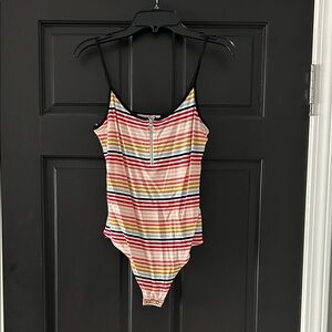Colorful Striped Bodysuit with Zipper